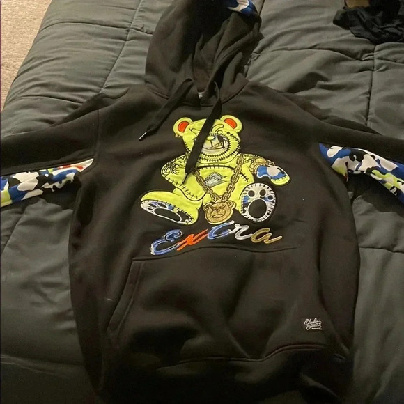 ExGra Black Hoodie with Neon Bear Design - Picture 2 of 2